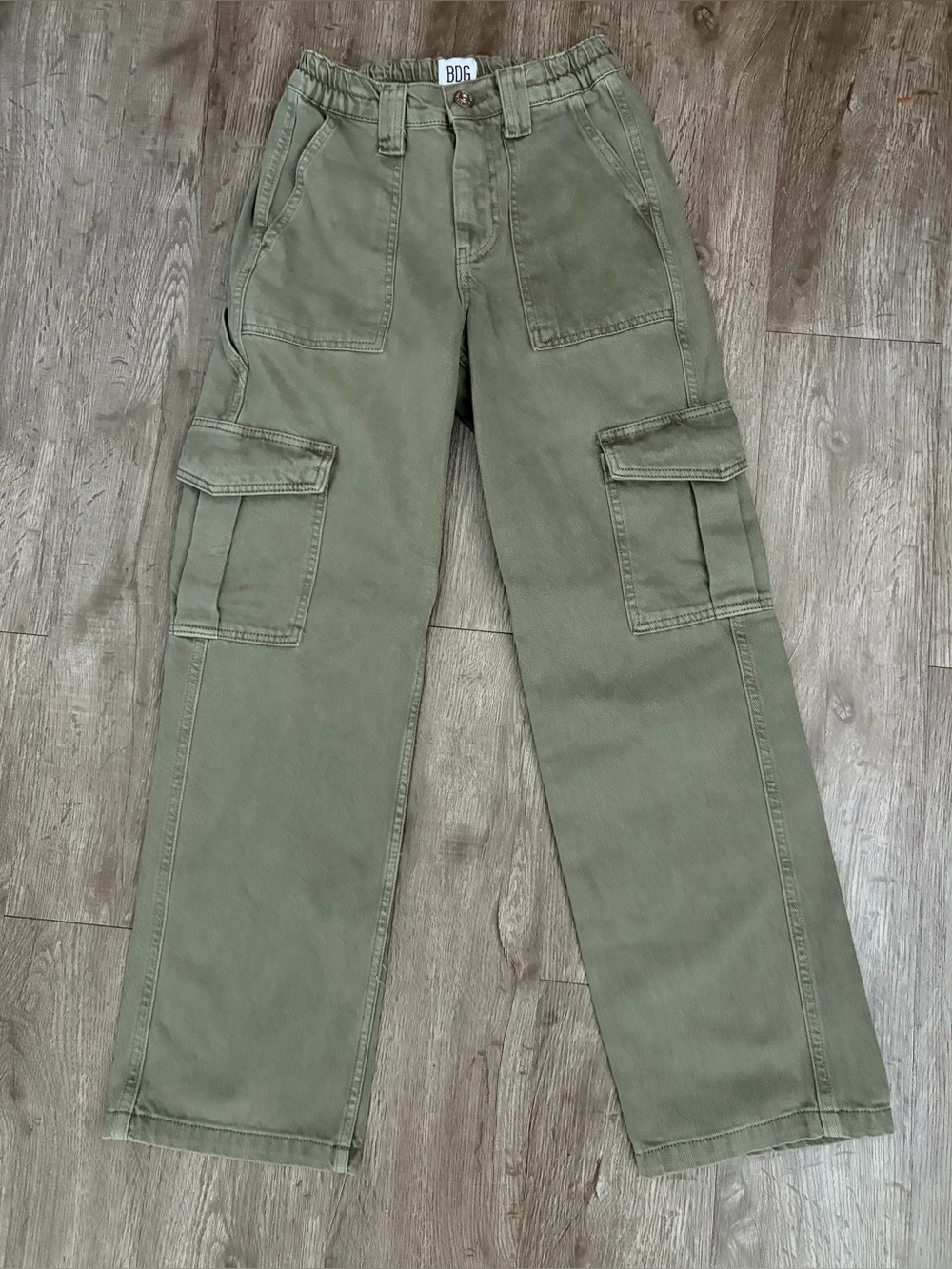 BDG Skate Y2K Cargo Pants Olive Green W25 L32 Utility Pockets Elastic Waist